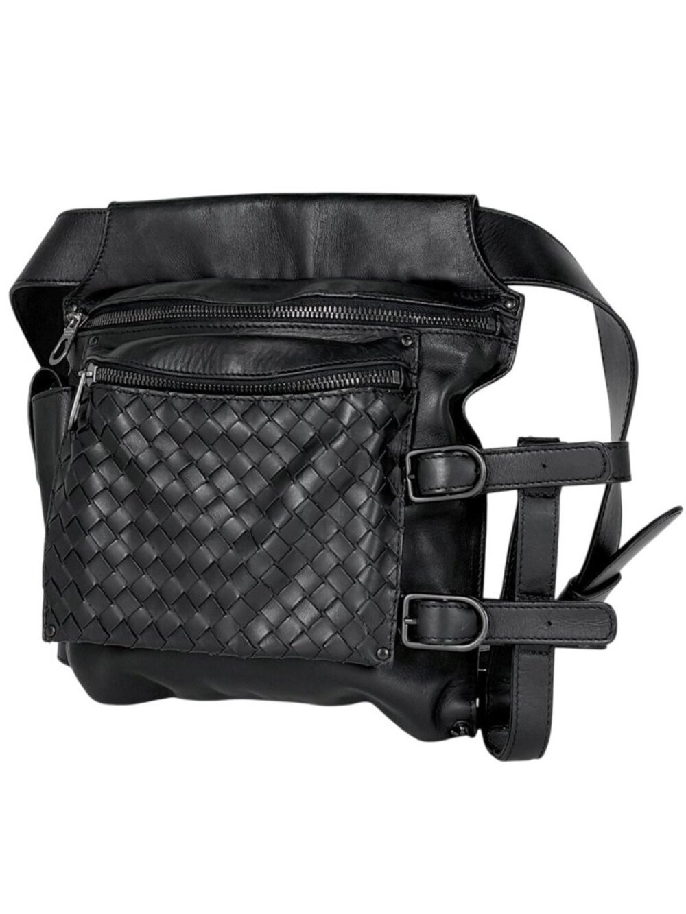 Bottega Veneta Intrecciato Waist Bag Pouch Leather Black